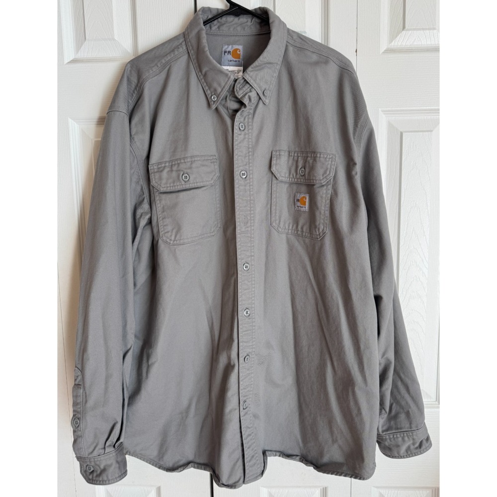 Carhartt FR Gray Shirt Fire Resistant Long Sleeve Button Up Men's Size 2XL